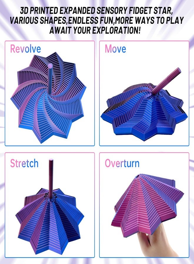DZZ 3D Printed Expanded Sensory Fidget Star,Stress-Relief Spinning Tower Toy with Handles,Sensory Toys for Adults & Teens,Honeycomb Whirling Spiral Design for ADHD & Stress Relief (Purple-Blue,L-25rings) - Image 3